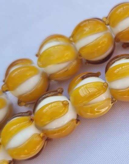 *Clearance Sale*1pc x (+/-12mm) Light Brown / White / Flower Handmade  Lampwork
