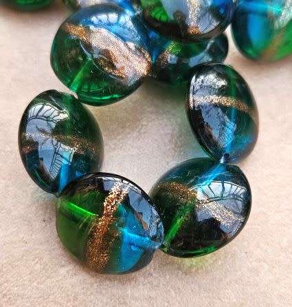 *Clearance Sale*1pc x (+/-20mm) Green / Blue / Gold Sand / Flat Round / Handmade  Lampwork