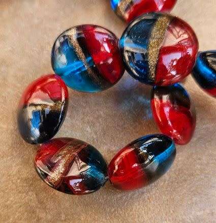 *Clearance Sale*1pc x (+/-20mm) Red / Blue / Gold Sand / Flat Round / Handmade  Lampwork