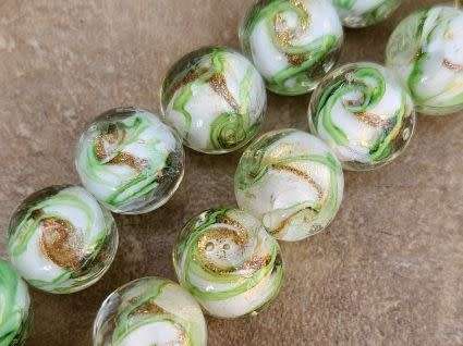 *Clearance Sale*1pc x (+/-12mm) White  / Light Green / Gold Sand / Inner Detail  / Handmade