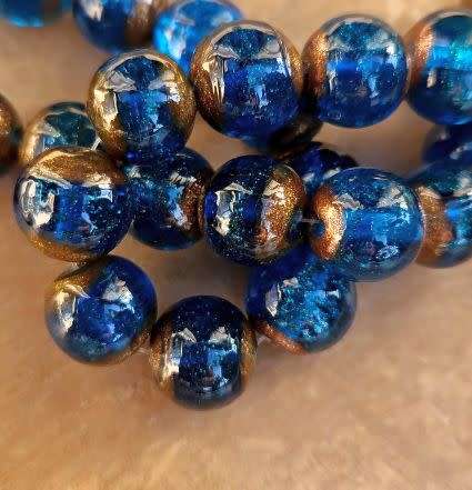 *Clearance Sale*1pc x (+/-14mm) Blue / Gold Sand / Round / Handmade  Lampwork
