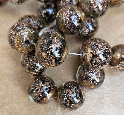 *Clearance Sale*1pc x (+/-14mm) Black / Gold Sand / Round / Handmade  Lampwork