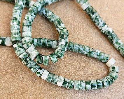 *Clearance Sale*1 Strand (+/-4x2mm)  Natural / Green Spot Jasper / Heishi  Beads +/-135pc