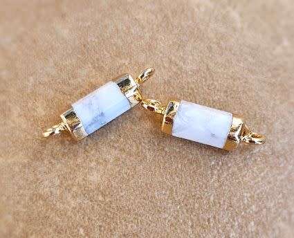 *Clearance Sale*1pc ( +/-20x 5mm) Natural /  Howlite /  Link / Connector / Gold Tone /  Column