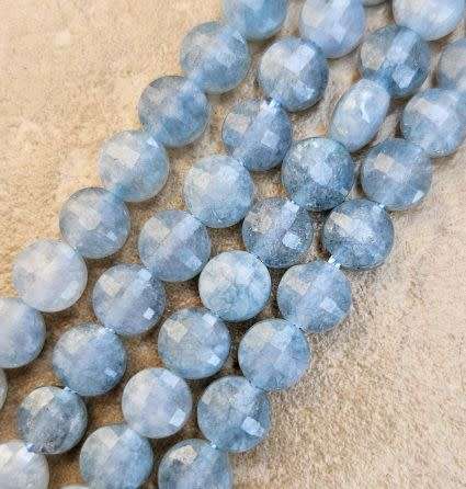 *Clearance Sale*1  Strand  (+/-6mm)Natural /  Aquamarine /  Flat Round/ Face