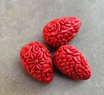 1pc  Red Synthetic Coral / Drop  /  Dyed /  Bead +/-21x13mm