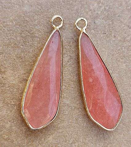 *Clearance Sale*1 pc Natural / Jade / Faceted / Gold Tone / Salmon Pink  / Drop Pend