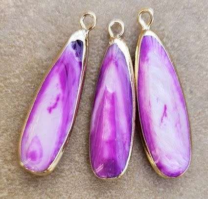 *Clearance Sale*1pc (+/- 32 x10mm)  Shell Pendant / Pink / Dyed / Gold Edge/ Drop