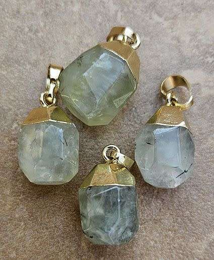 *Clearance Sale*1 pc Natural / Prehnite  / Faceted / Gold Tone  / Brass Bail /  Pendant