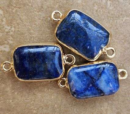 *Clearance Sale*1pc ( 26x 13mm) Natural / Lapis Lazuli  /  Link / Connector / Gold Tone