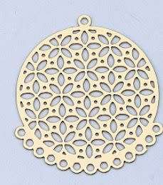 *Clearance Sale*1 pc Flat Round / Chandelier/ Flower / Brass  / Gold Tone /  Pendant