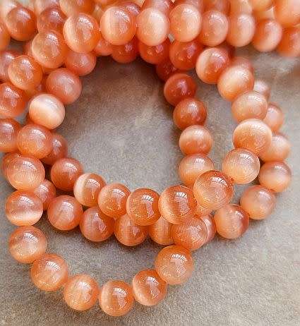 10pc x 8mm Orange Round Cat`s Eye Beads