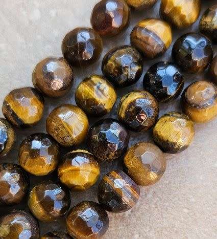 1 Strand x (+/-8mm) Natural  / Brown / Tiger Eye  /  Faceted Round Beads +/- 46pcs