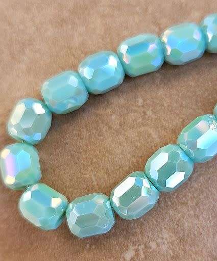*Clearance Sale*10pc  (8mm) Light Green / Barrel  / Faceted / Opaque / AB Glass Beads