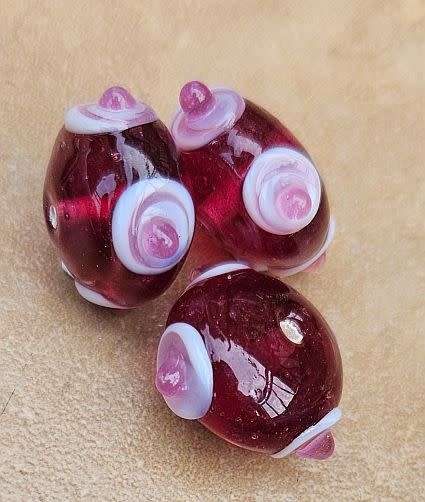 *Clearance Sale*1Pc x (+/-20x12mm)  Purple / Pink & White  Detail / Handmade Lampwork