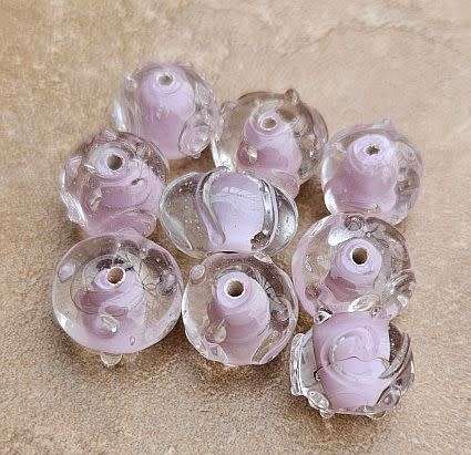 *Clearance Sale*10Pcs Assorted  Clear  / Pink   / Handmade Lampwork