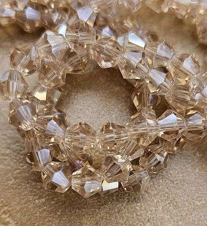 *Clearance Sale** 1 Strand (+/-6mm)  Champagne /  AB  / Faceted /  Bicone / Glass Beads +-/ 48p