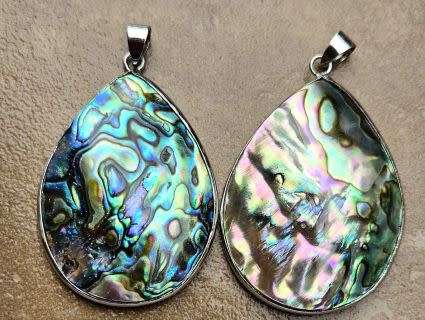 Clearance Sale**1pc ( +/-45x31mm) Natural /  Abalone Shell  / Paua Shell / Silver Tone  / Drop Pend