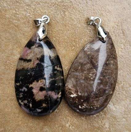 *Clearance Sale*1pc Natural /  Rhodonite / Silver Tone Brass  / Drop Pendant
