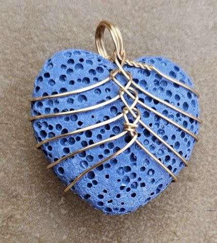 *Clearance Sale*1pc Unwaxed / Natural / Lava Rock /Gold Plated Copper Wire Wrapped /  Heart