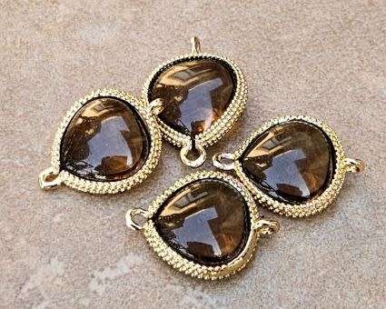 *Clearance Sale*1pc (19x14mm) Brown  / Glass / Connector / Link / Gold Tone / Drop