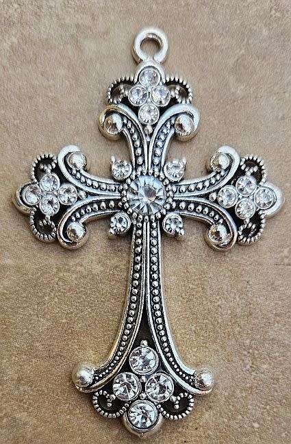 *Clearance Sale*1pc (74x50x6mm) Silver Tone  / Cross / Clear Rhinestone / Alloy / Pendant