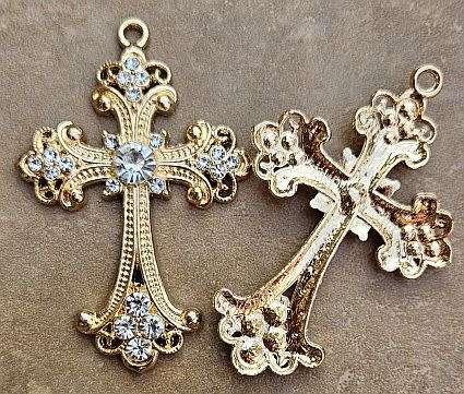 *Clearance Sale* 1pc (74x50x6mm) Gold Tone  / Cross / Clear Rhinestone / Alloy / Pendant