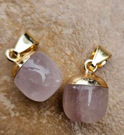 *Clearance Sale*1 pc Natural / Rose Quartz   / Gold Tone /  Pendant /