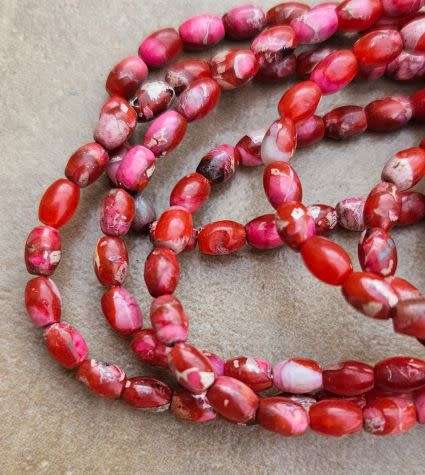 *Clearance Sale*1 Strand (+/-6x4mm)  Natural /Imperial Jasper/Red /  Dyed / Oval Beads