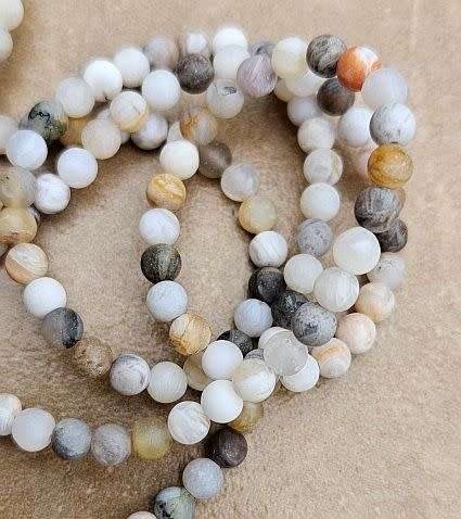 *Clearance Sale*1 Strand (+/-4mm) Natural /  Bamboo Leaf Agate / Frosted / Round  Beads