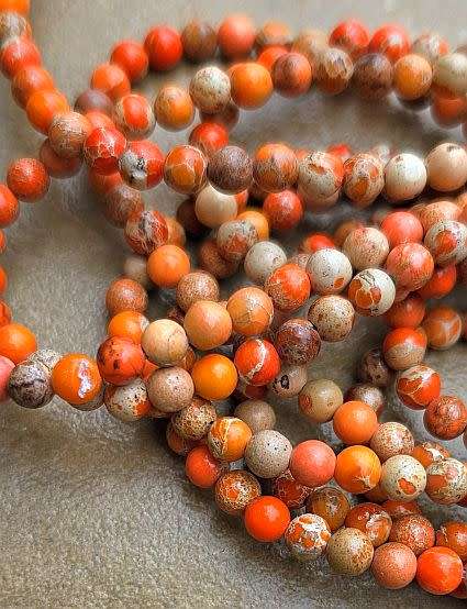 *Clearance Sale*1 Strand (+/-4mm)  Natural /Imperial Jasper/Bright Orange  /  Dyed / Round  Beads