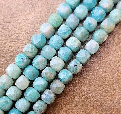 *Clearance Sale*1  Strand  (+/-4x4mm ) Natural /  Amazonite /  Grade AB / Faceted Cube