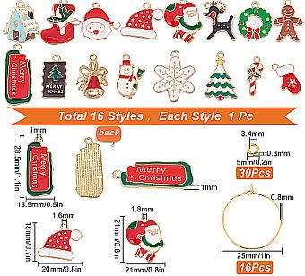 ***DIY*** 16 Set Christmas Wine Glass / Charms / Gold Tone / Enamel / Markers / Making Kit