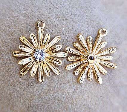 Clearance Sale**1pc x (17x15mm) Flower Charm / Brass / Gold Plated  Clear Cubic Zirconia