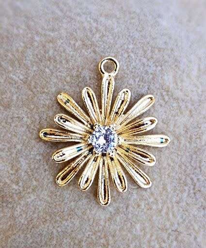 Clearance Sale**1pc x (17x15mm) Flower Charm / Brass / Gold Plated  Clear Cubic Zirconia