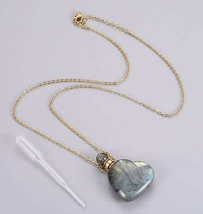 1 pc Natural /  Labradorite/  Perfume Bottle Pendant / Necklace/ Stainless Steel Chain / Gold Tone