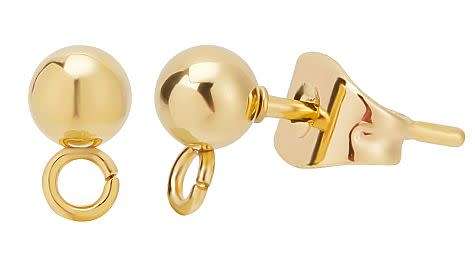 *Clearance Sale* 2pcs (1 Set)  Gold Tone / Stainless Steel  / Ball Stud With Loop  Earring