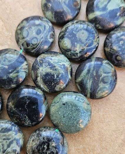 *Clearance Sale*4pcs  x (20 mm)  Natural / Kambaba / Jasper /  Flat Round  Beads