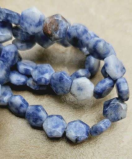 *Clearance Sale*1 Strand  x ( +/- 8x4mm)  Natural / Blue Spot Jasper / Hexagon Shape Beads/ 26pcs