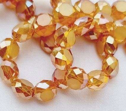 10 pc x 8mm Orange  Faceted Frosted /  Electroplate Glass Beads