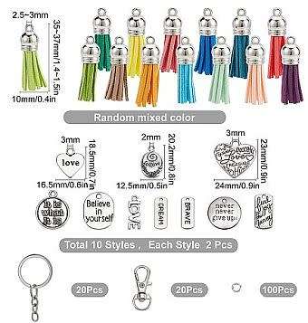 ***DIY*** 20pc /  Keychain  /  Faux Suede Tassels  /  Inspirational Charms  /  Making Kit