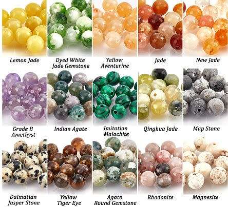 750Pc x 6mm  Assorted / Natural &  Synthetic / Gemstone Beads / 15 Types / 50pc Per Type