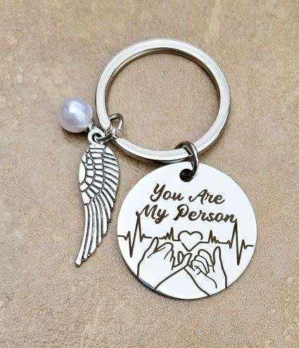 1pcs Stainless Steel / You Are My Person / Keychain / Tibetan Style Pendant & Glass Pearl
