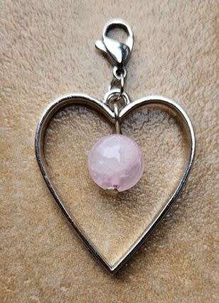 *Clearance Sale*1pc Heart  / 10mm Round Rose Quartz Bead /  Lobster Clasp / Alloy /  Silver Tone /