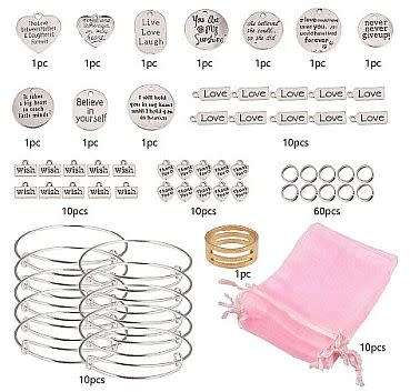 ***DIY*** 10pcs Expandable Wire Charm Bracelet / Inspirational Charms / Making Kit