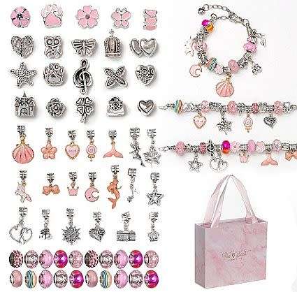 ***DIY***  Pink / Bracelet Making Kit, Tibetan Style Alloy, Enamel and Resin European Beads,