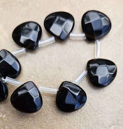 *Clearance Sale*15 Pcs (13x13 mm) Natural / Black Onyx / Faceted / Top Drilled Drop