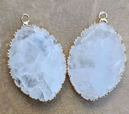 *Clearance Sale*1 pc Natural /  Quartz Crystal   / Gold Tone  /  Pendant / +/- 40x26mm