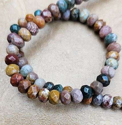*Clearance Sale*1 Strand  (6x4 mm) Natural / Ocean Jasper / Faceted Rondelle Beads +/- 86pcs