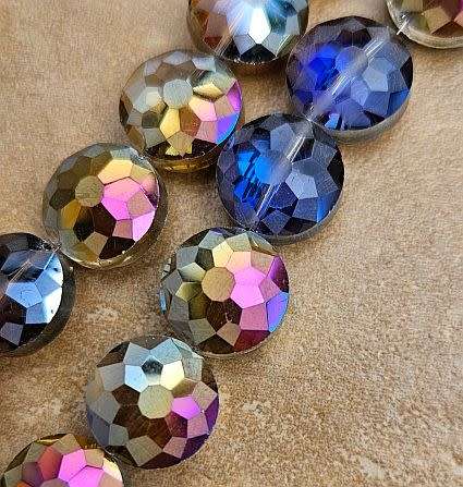 *Clearance Sale*6pc x 14mm Multi Color  / Blue / Gold  / Flat Round / Frosted /  Faceted Electro